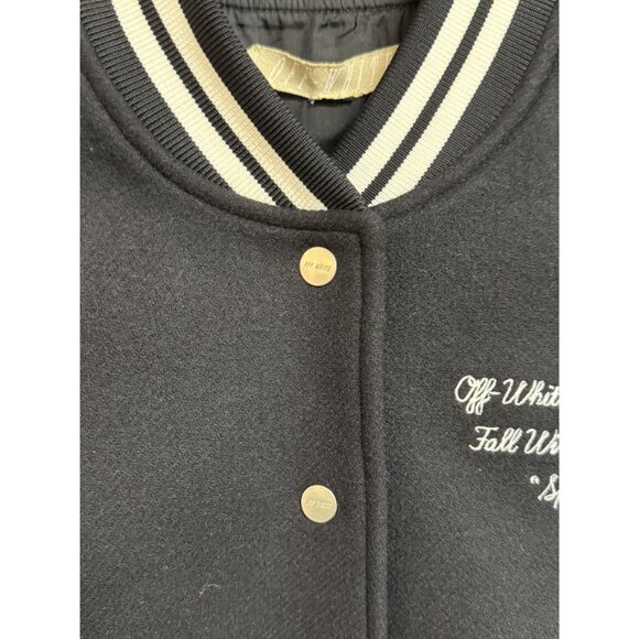 Off-White Black & White Striped Varsity Jacket S Virgin Wool Blend - Picture 11 of 14